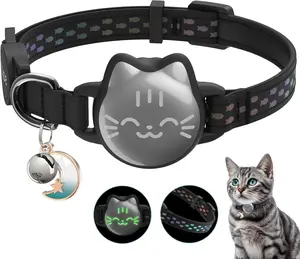 Waterproof Airtag 2nd & 1st Cat Collar, Breakaway Cat Airtag Collar with Luminous & Reflective Fish Pattern, Lightweight Kitten Collars for Apple Air tag, Hidden GPS Tracker Holder for Cats, Kittens