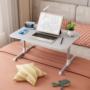 Laptop Bed Tray Table, Adjustable Laptop Bed Stand, Lap Desk with LED Light, Portable Standing Table with Foldable Legs, USB Charging, Folding Lap Tablet Table for Sofa Couch