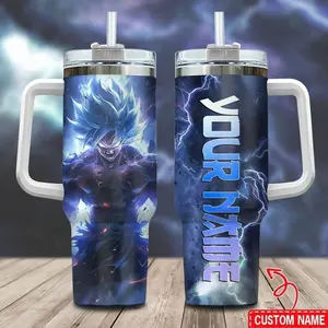 [DBZ] G0ku Blue Super Saiyan Custom Name 40oz Tumbler With Handle – Anime Gaming Style Stainless Steel Cup, Insulated Iced Coffee Travel Mug, Gift For Otaku & Anime Fans