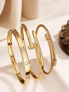 3 simple and stylish stainless steel bracelets, Elegant Minimalist Bangle, Fashionable Bangle, versatile accessories for daily travel, suitable for all seasons, perfect gifts for family and friends, High Quality Bracelet