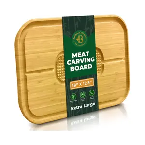 Bamboo Meat Carving Board with Spikes and Deep Juice Groove - Large Reversible Cutting Board for Roasts Turkey and BBQ -  Stylish Daily Use Kitchen Essential