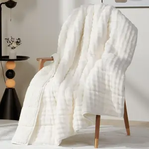 Weighted Blanket 15lbs for Adults, Fluffy Bubble Sherpa Fleece Weighted Blankets for Queen Size Bed, Cute Fuzzy Warm Heavy Blanket for Calming & Sleeping, 60"x80", Cream White
