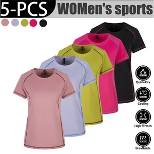 5-PCS 2026 New Hot-Selling Spring/Summer Women's Quick-Dry Ice Silk T-Shirt, Special Edition for Outdoor Sports, Short-Sleeved Top