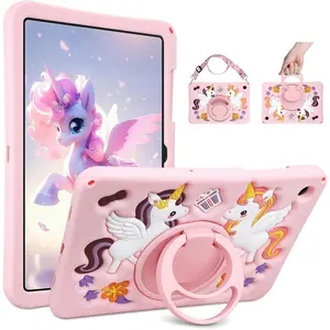 Galaxy Tab A9 Plus Case for Kids Samsung A9 Plus Tablet Case with Shoulder Strap Rotatable Stand & Heavy Duty Protection Cute Pink Cartoon Cover for Galaxy Tab A9+/A9 Plus 11 inch 2023