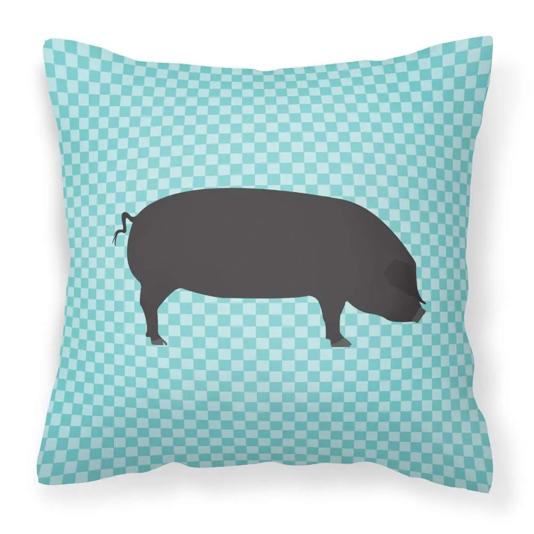Devon Large Black Pig Blue Check Fabric Decorative Pillow BB8105PW1818