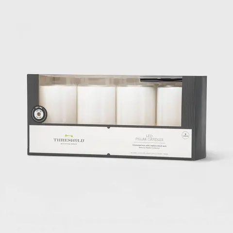 4pk 5" x 3" LED Flameless Black Wick Candle White - Threshold