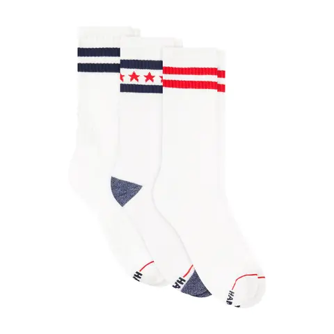 Hanes Americana Men's Crew Socks Pack, 3-Pairs, Moisture-Wicking, Arch Support, Cushioned