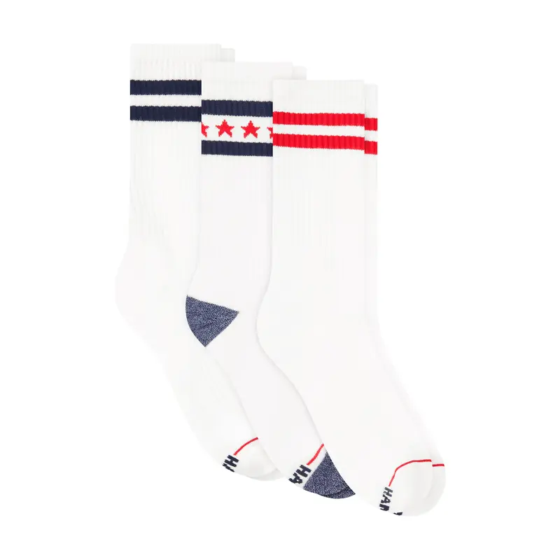 Hanes Americana Men's Crew Socks Pack, 3-Pairs, Moisture-Wicking, Arch Support, Cushioned