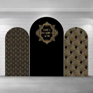 Gatsby-Inspired Roaring 50th Arch Covers Stretchy Backdrop – Art Deco Gold Design, Perfect for 50th Birthday & Roaring 20s Party Photo Backdrop