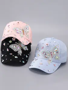 Women's Butterfly Pattern Baseball Cap, Elegant Rhinestone Duckbill Hat, Spring Summer Outdoor Travel Sun Protection, Trendy Y2K Casual Hat