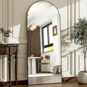 57" x 20" Arched Full Length Mirror - Wall Mounted/Floor Mirror Aluminum Alloy Frame Full Body Mirrors for Bathroom Living Room Bedroom and Entryway Black