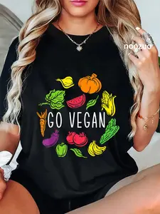 100% Cotton Go Vegan Vegetarian Food Health Vegetables Organic Movement T-Shirt
