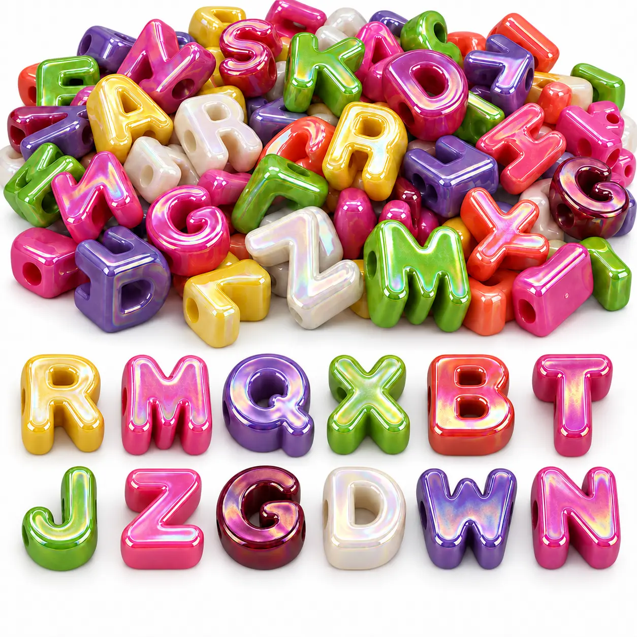 100PCS 16-23mm AB Iridescent Acrylic Alphabet Beads, Assorted A-Z for DIY Jewelry, Jewelry Craft & Assorted Bead Charms Projects