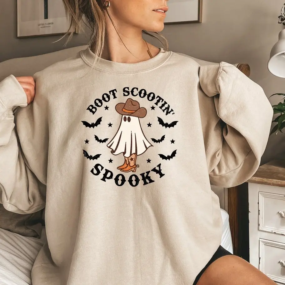 Boot Scootin Spooky Sweatshirt, Cute Spooky Shirt, Cowboy Ghost Sweatshirt, Cowboy Ghost Shirt, Western Halloween Shirt, Halloween Gift, Halloween Shirt, Spooky Season Shirt
