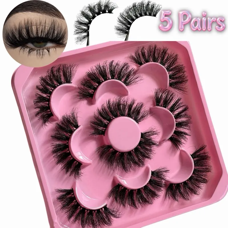 5 Pairs Fluffy Lashes 8mm-25mm High Quality Full Volume Faux Mink Reusable False Eyelashes for Makeup & Cosmetic Use