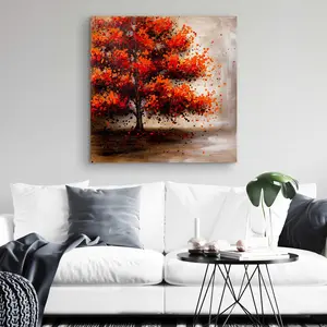 212 MAIN Brown Tree Wall Print Artwork - 32x32 in. Unframed Nature Landscape Modern Home Decor with Dotted Leaves, Living Room Wall Art, Thoughtful Home Gift, Unframed Wall Art