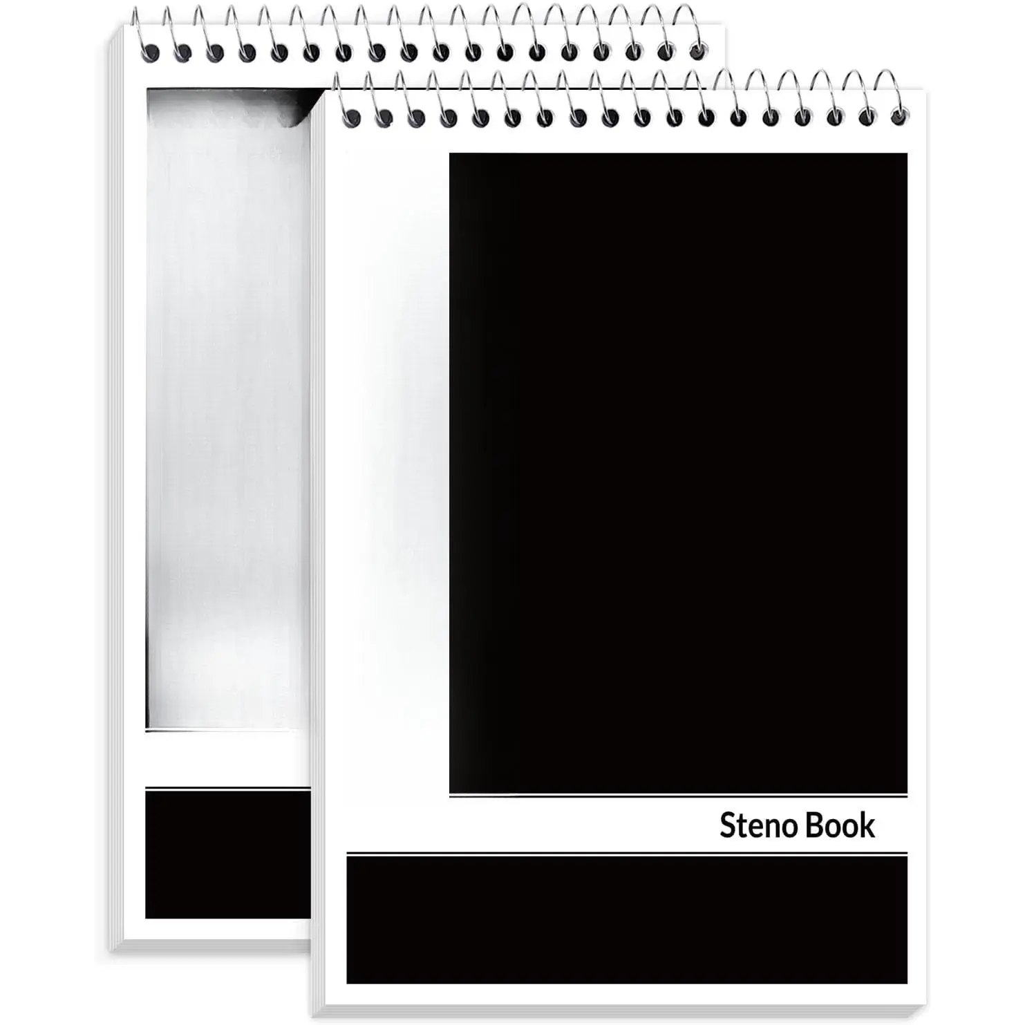 2 Pack Steno Pads 6x9, Gregg Rule, 60 Sheets, Spiral Notebook 6x9, White Paper, Take Notes with Top Spiral Notebook, for School, University, College, Work, Office, Black
