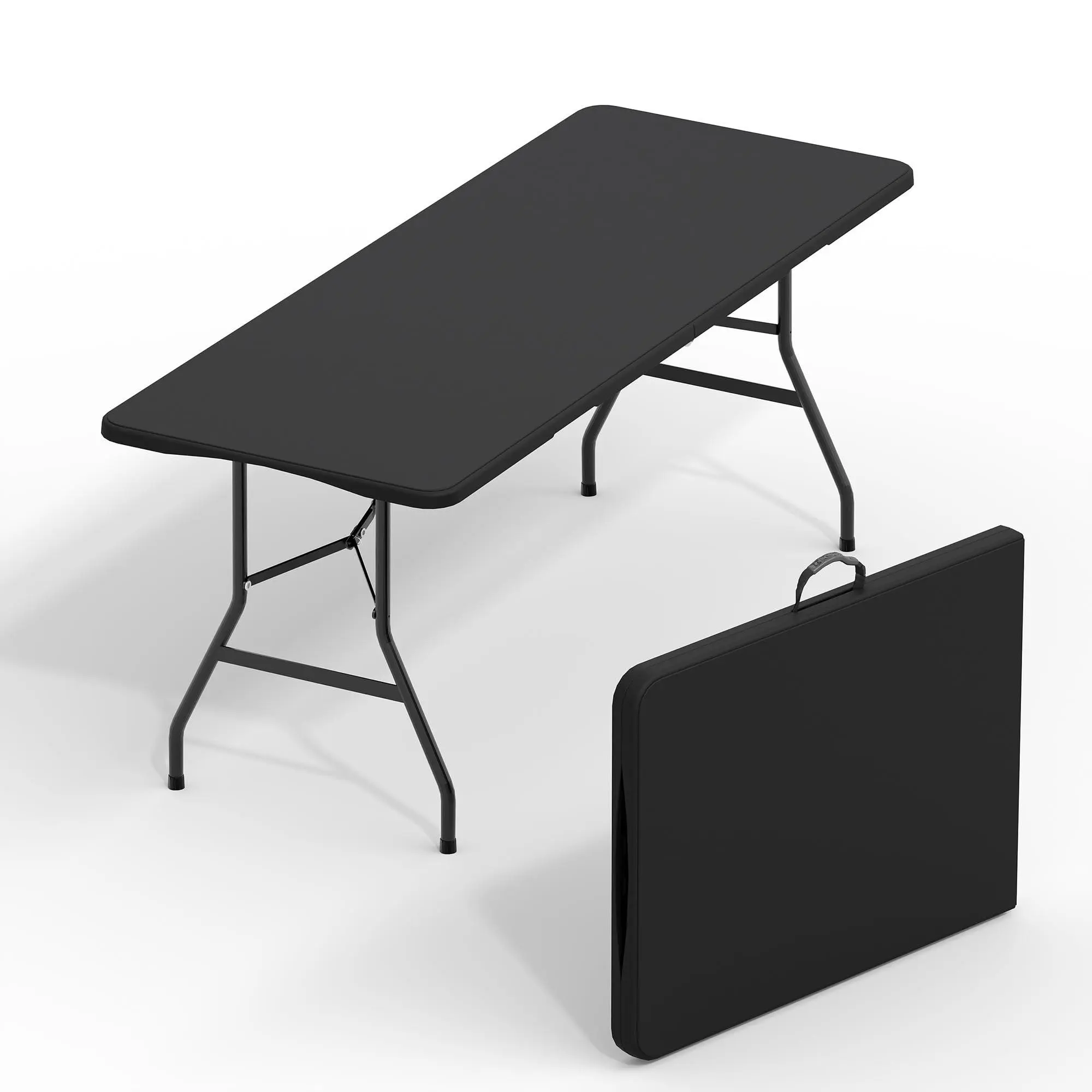 GARVEE 6FT Rectangular HDPE Plastic Foldable Table with Metal Legs, Easy Fold-Up Design, Carry Handle for Camping, Parties (Indoor/Outdoor Use), Black