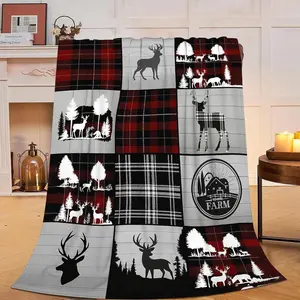 Rustic Cabin Blanket Deer Throw Blanket Wildlife Country Wild Forest Animal Decor Soft Cozy Flannel Fuzzy Plush Flannel Blankets Gifts for Women Girls Boys Kids Teens Adults