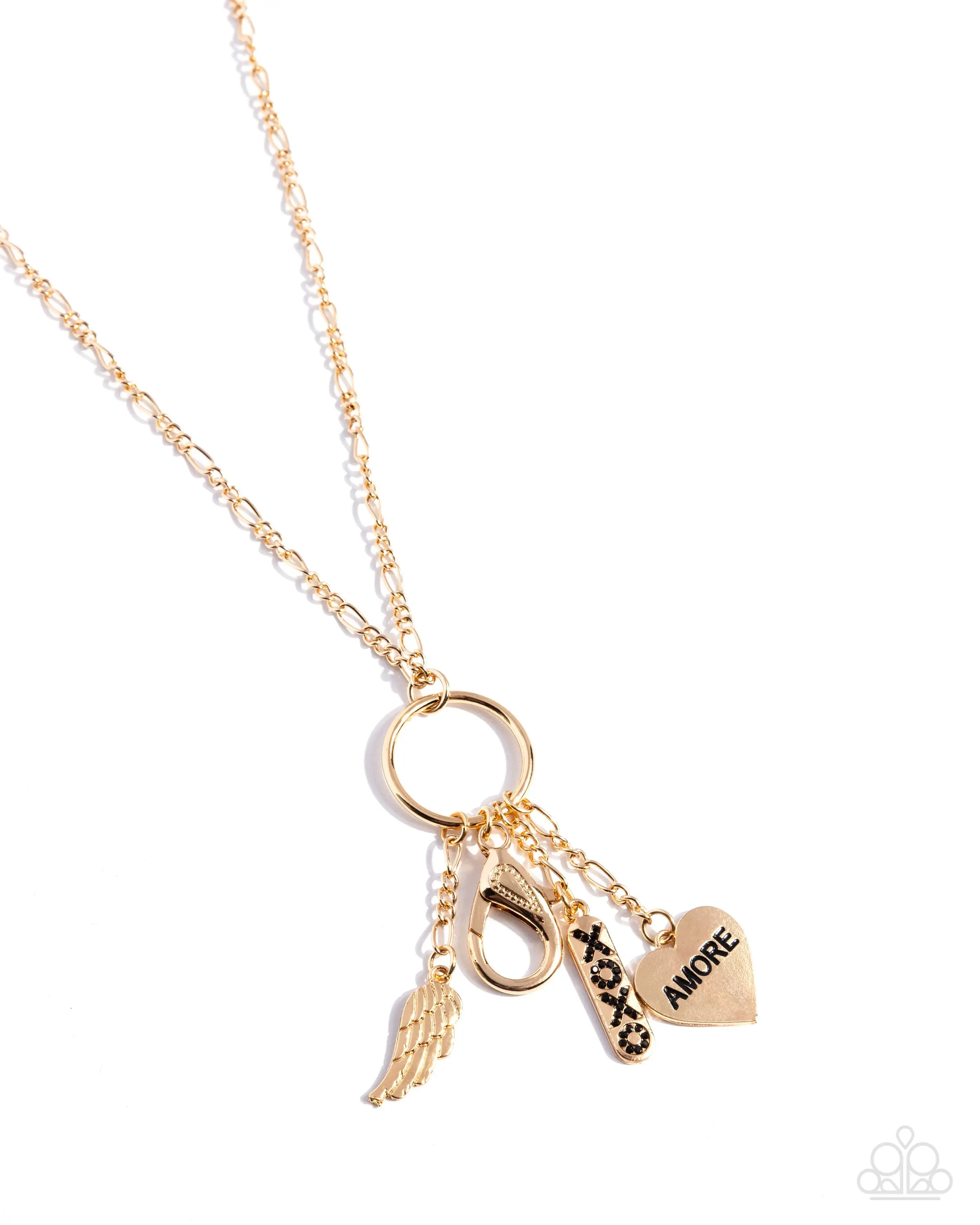 Con Amore - Gold Heart XO Wing Lanyard Necklace - Paparazzi
