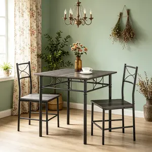 End-of-Season Sale 3-Piece Dining Table Set for 2 | Sturdy Space-Saving Grey Small Kitchen Table With 2 Chairs - Perfect For Small Apartment Dining Room & Home Office,Wood dining table and chairs with metal legs