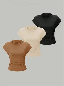 Fashion Versatile New Women's Sleeveless Round Neck Fitted Solid Vest Set, Three-Piece Casual, Stylish and Comfortable, Perfect for All Seasons