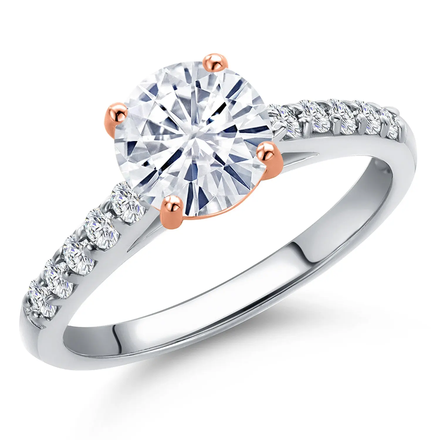 925 Silver and 10K Rose Gold Round 7MM Gemstone Birthstone and Lab Grown Diamond Engagement Ring For Women | Available in Size 5,6,7,8,9