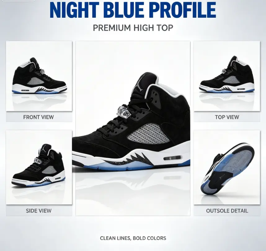 Black suede high top sneakers with luminous icy blue translucent outsole mesh side panel classic jagged midsole viral streetwear basketball kicks for everyday fits