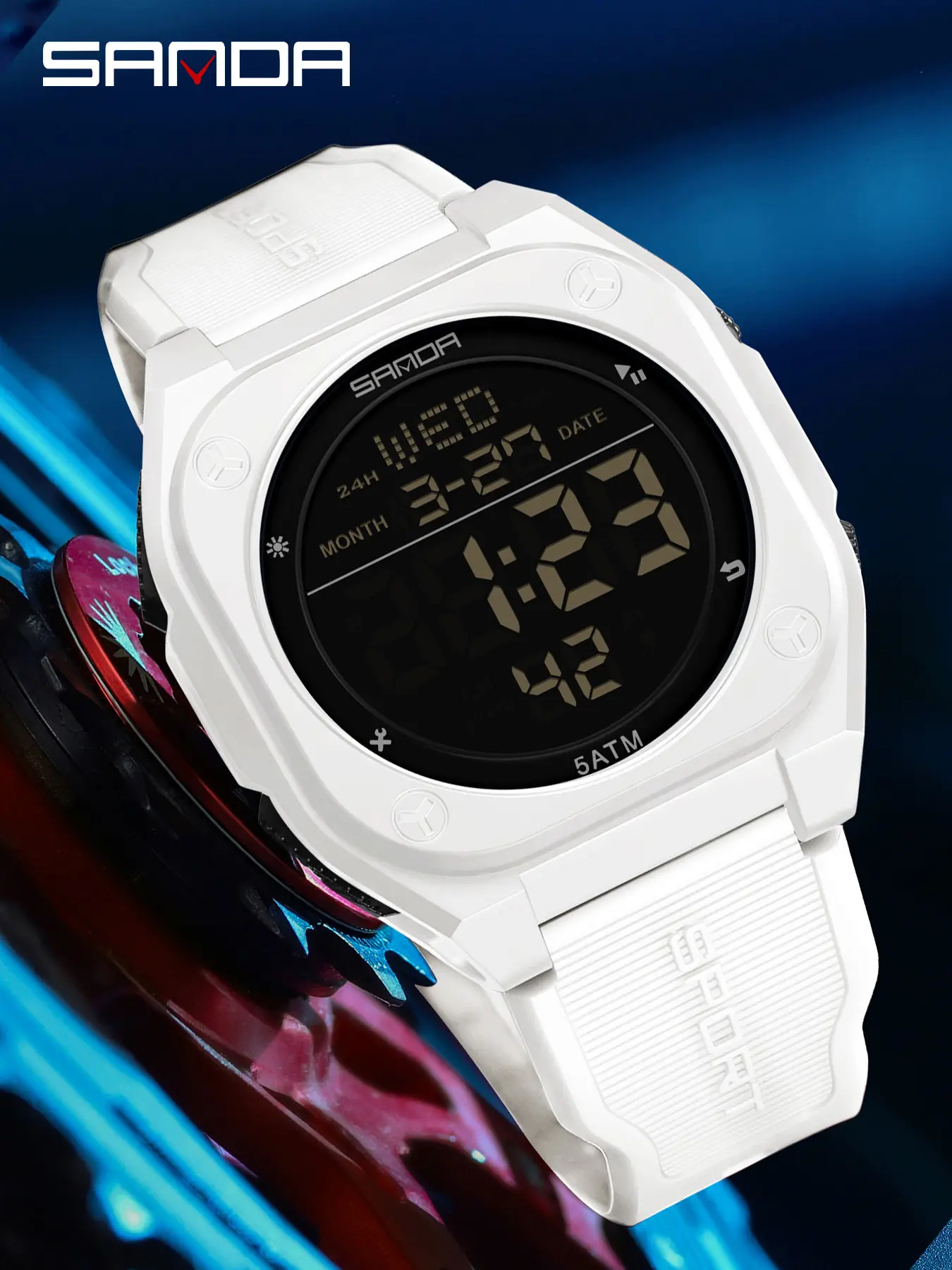 Sanda brand sports and fashion casual watches, LED illuminated men's sports electronic watches, multifunctional waterproof silicone tape youth watches, Fashionable Waterproof Wristwatch, Digital Wrist Watch