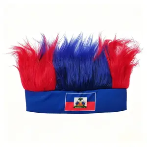 Soccer fans Wig Hair Headband Blue White Headband Wig for Women Men Sports Football Halloween Costume Cosplay and Party,2026 Sports Fan Faux Hair Headband, Flag Color Style, Unisex for Men Women, Ideal for Stadium Events & Themed Parties
