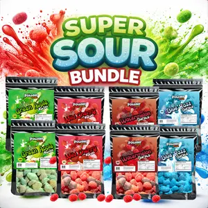 PowderPops Super Sour Bundle 8-Pack Sour Gusher Bursts – 2x Blue Razz, 2x Green Apple, 2x Wild Cherry, 2x Watermelon – 48 Ounce Bundle – Viral Extreme Sour Gummy Candy