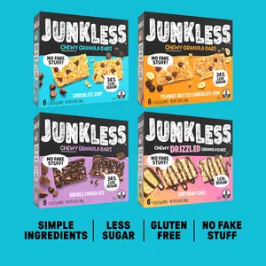 JUNKLESS Chewy Granola Bars 4 Flavor Variety Pack Simple Ingredients Less Sugar Gluten Free No Fake Stuff