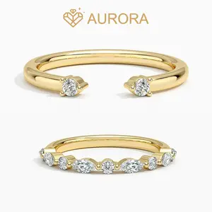 【#233 Golden combo band】Moissanite Stackable band ring enhancer rings Daily Anniversary wedding  ring band Synthetic Moissanite