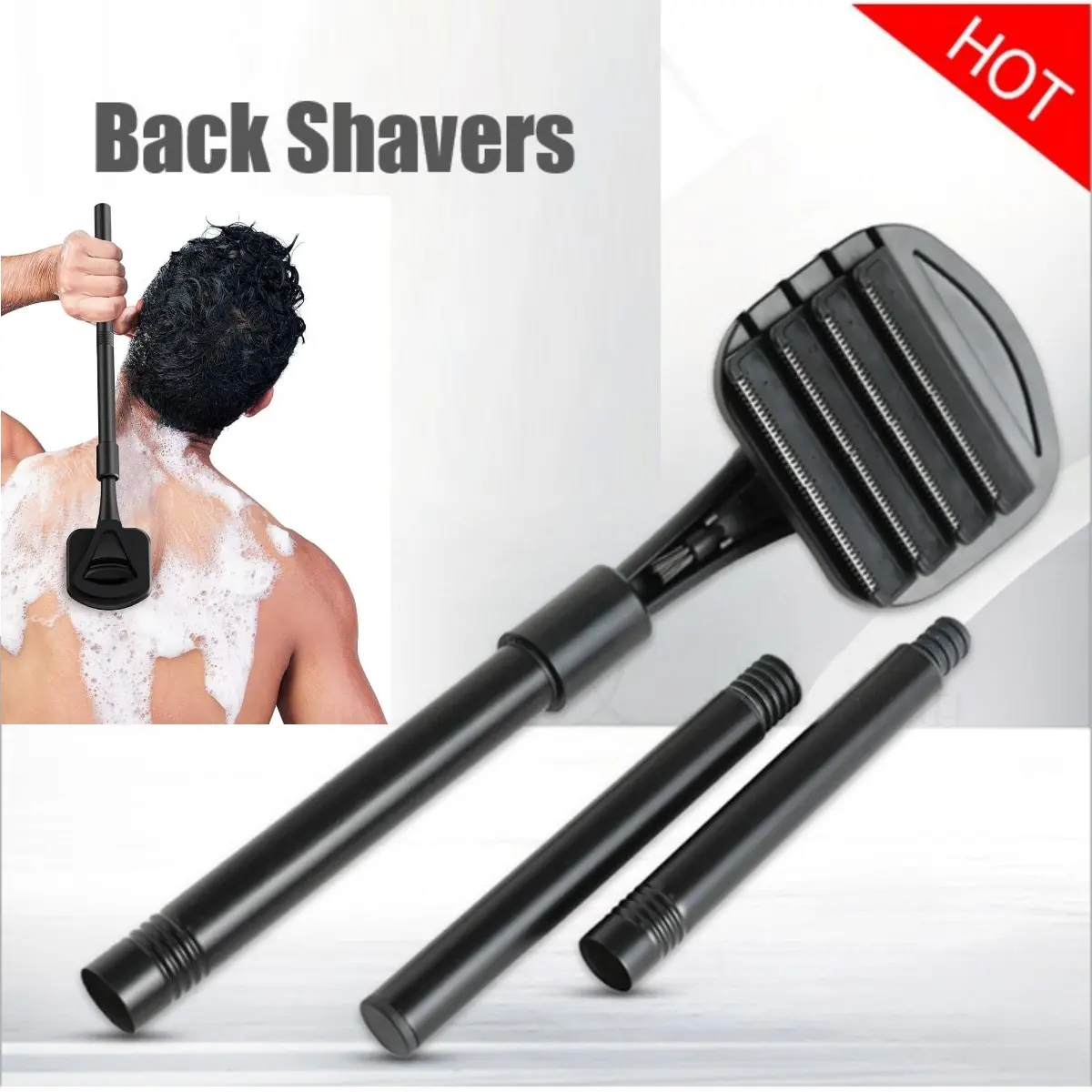 Back Shavers for Men,Back Hair Shaver and Body Shavers for Men with Long Extendable Handle, Safety Blade Technology & Ergonomic DIY Long Handle, Wet or Dry Shaving