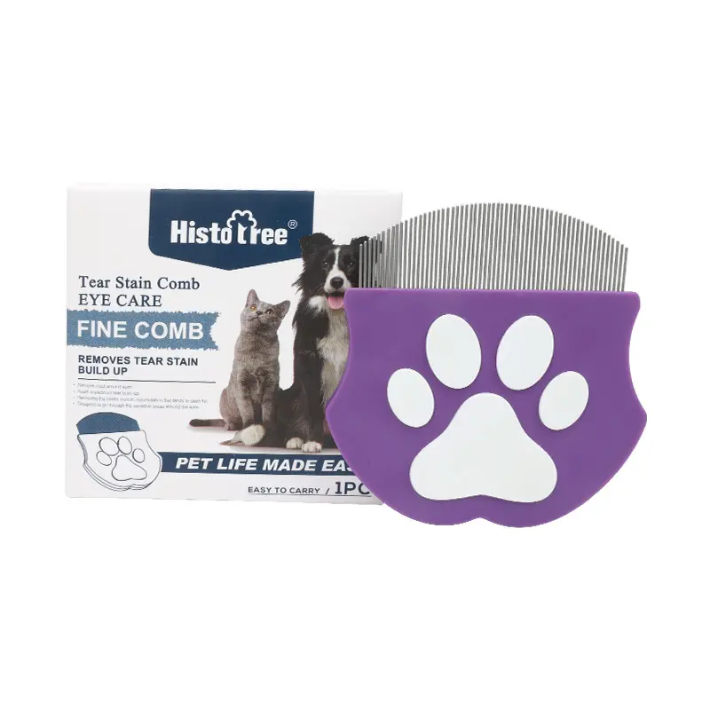 Pet Facial Grooming Comb - Curved Round-Tip Fine-Tooth Design for Dogs & Cats, Gentle for Face & Tail, Flea Removal, Debris & Loose Fur Remover