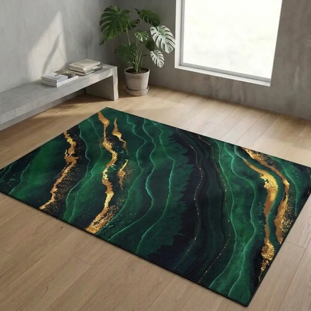 Emerald Green Marble Doormat, Gold Marble Door Mat, Luxury Entryway Decor, Modern Home Decor
