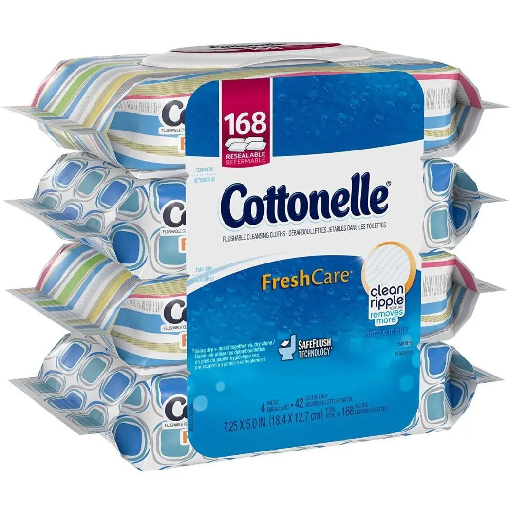 Cottonelle FreshCare Flushable Cleansing Cloths, Ripple Texture, 42 Count (Pack of 4)