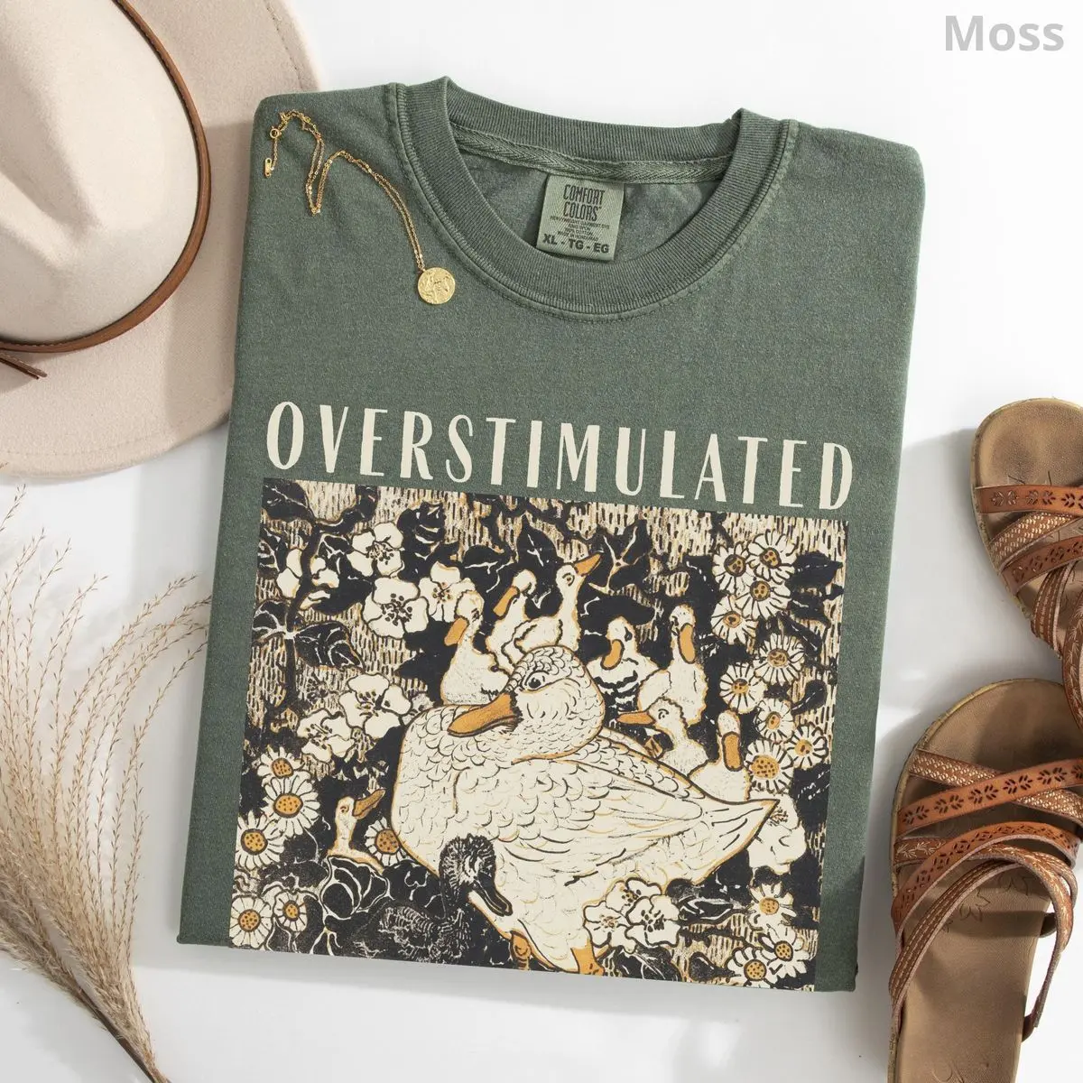 Comfort Colors Overstimulated Mama Duck Shirt, Farm Animal Graphic Tee, Homeschool Mom Life Tee, Cottagecore Mother's Day Gift, Unisex Garment-Dyed Tee, Crewneck Top