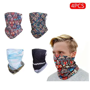 [ 4 Pcs ] Neck Gaiter Face Mask For Men Women,Seamless Bandana Rave Face Cover Scarf Mask,Balaclava,Headband, Head Wrap,Headwear