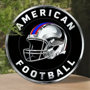 NFL Style Silver Helmet Aluminum Round Plate with Hanging Hole Wall Decoration for Fans Home Wall Hanging Decor