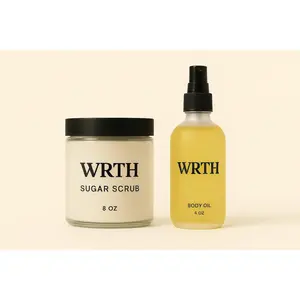 WRTH Body Oil & Sugar Scrub Set Daily Nourishing Vanilla Cherry Musk Olive Oil Infused Moisturizer for Skin Repair & Hydration 8 oz Sugar Scrub 4 oz Body Oil Exfoliant Moisture