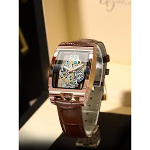 Men's Punk Fashion Barrel Shaped, Mechanical Style Skeleton Watches for Party, Daily Decor, Trendy All-match & Exquisite Watch for Birthday Gift with BoxGift