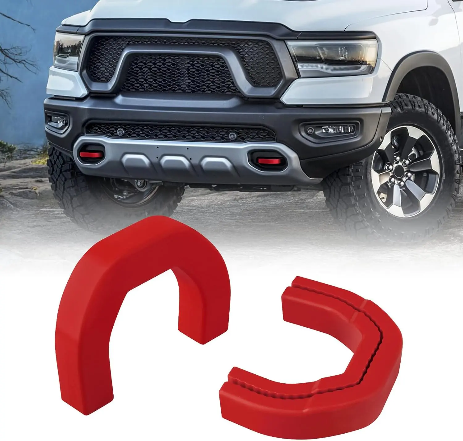 Front Tow Hook Covers - Customized Vehicle-Specific Protector, RAM 1500 Accessories Fits 2019-2026 (Red, Not for Classic, Warlock, 2500, 3500) - Fits Perfectly, Tow Hooks