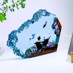 Resin Ocean Lamp, Resin Night Light, Ocean Lamp, Epoxy Resin Bedside Lamp, Ocean Theme Perspective Painting, Diver Night Light, Men's Office Decoration, Bedroom Decoration