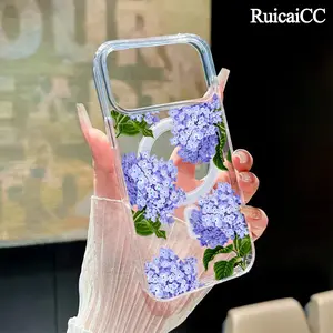 Magnetic Phone Case for iPhone11/12/13/14/15/16/17/promax/Air/Plus,Elegant Hydrangea MagSafe Compatible,Aesthetic Pattern Design Lightweight,AntiScratch,and Trendy