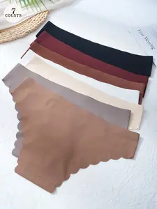 7 Pcs Seamless No Show Ice Silk Smooth Briefs Panties for Women, Breathable Hipster Underwear, Wavy Sides, Fitted, Casual Style, S-Xxl