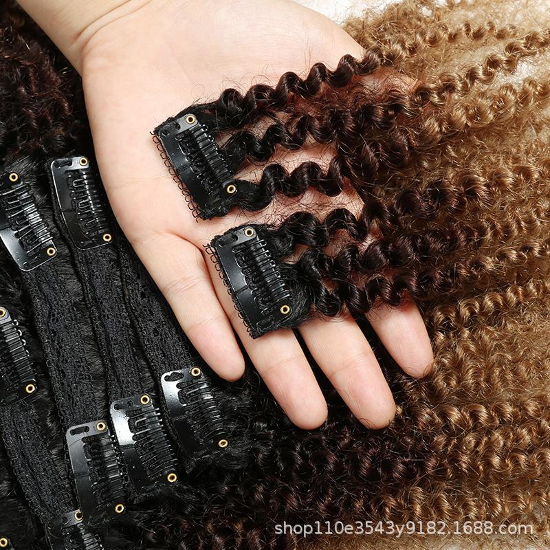 "12-20 Inch Remy Human Hair Clip In Extensions, Silky Straight Ombre Color Afro Kinky Texture, 8 Pcs/Set, Soft & Natural Hair Extensions for Women 120g/Pack "	