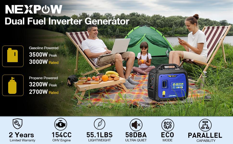 3500W Portable Inverter Generator, Dual Fuel Super Quiet Generator, Eco-Mode Feature, Parallel Capability, EPA Compliant, Lightweight for Backup Home & Camping 4 stars out of 387 reviews (4.0)| 387 ratings 3500W Portable Inverter Generator, Dual Fuel Super Quiet Generator, Eco-Mode Feature, Parallel Capability, EPA Compliant, Lightweight for Backup Home & Camping 4 stars out of 387 reviews (4.0)| 387 ratings