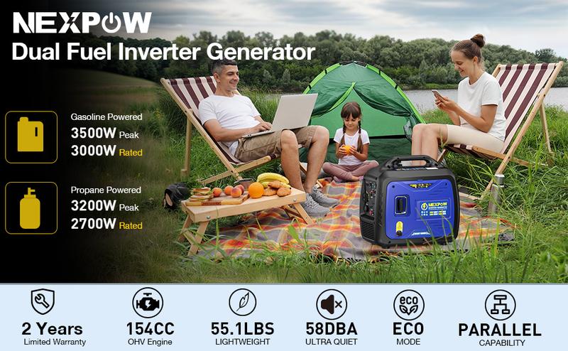 3500W Portable Inverter Generator, Dual Fuel Super Quiet Generator, Eco-Mode Feature, Parallel Capability, EPA Compliant, Lightweight for Backup Home & Camping 4 stars out of 387 reviews (4.0)| 387 ratings
