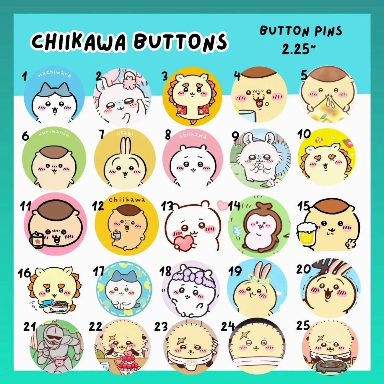 25 ops (not combo 25) Chiikawa Character Pin Buttons –  Cute Anime Pins